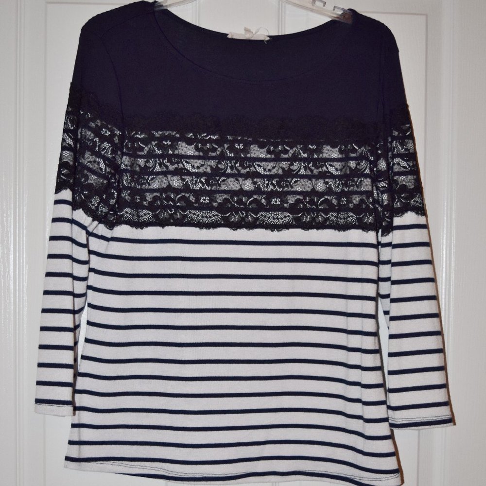Stitch Fix 41 Hawthorn navy stripe lace top